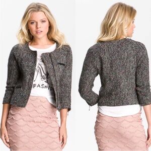 Anthropologie Sanctuary Tweed Cropped Jacket Blazer Zip Pockets Size Small